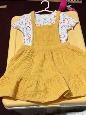 Cat & Jack White Tee with Multicolor Heart Print and Yellow Layer